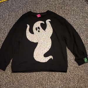 Queen Of SparklesBlack Ghost Print Womens Halloween Sweateshirt *note Defect*